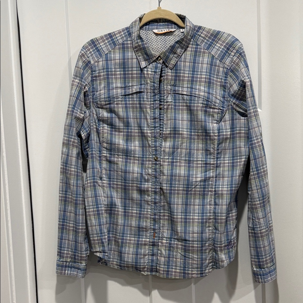 Orvis Blue and Gray Plaid Shirt women’s size large.  Like new condition
